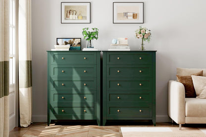 Garvee 5 Drawer Dresser for Bedroom, Modern Tall Chest of Drawers with Metal Knobs, Wooden Clothes Storage Organizer for Closet, Nursery, Living Room, Apartment, Green