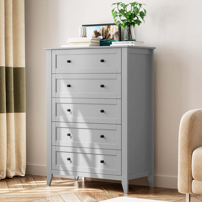 Garvee 5 Drawer Dresser for Bedroom, Modern Tall Chest of Drawers with Metal Knobs, Wooden Clothes Storage Organizer for Closet, Nursery, Living Room, Apartment, Green