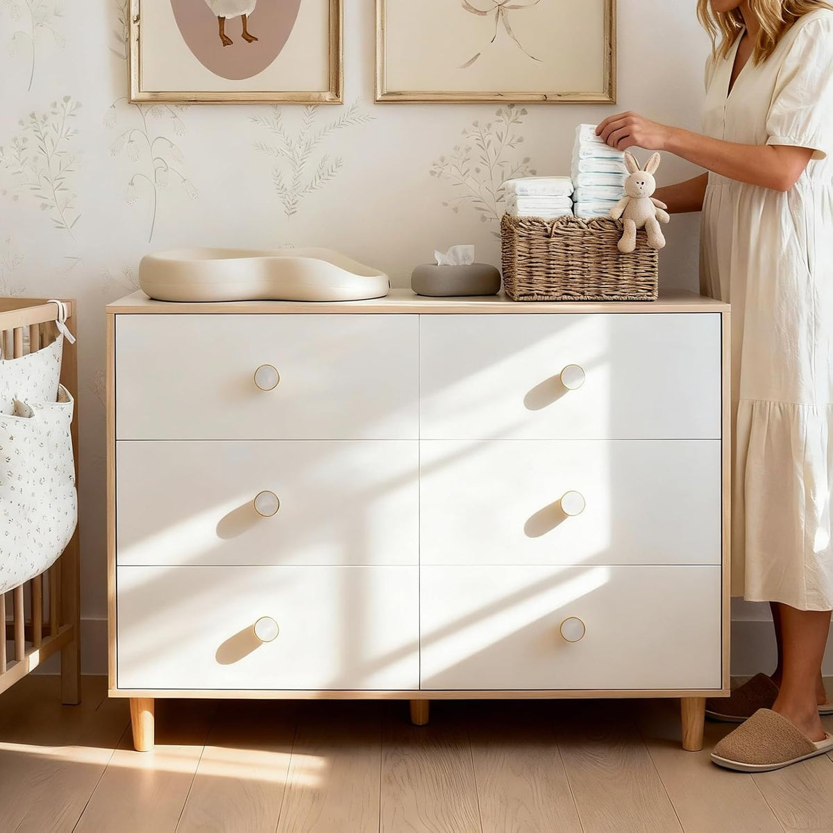 White Baby Dresser for Bedroom, 6 Drawer Organizer for Closet Storage