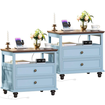 Joaxswe 24" Wide Farmhouse Night Stand Set of 2,Large End Table with 3 Drawers & Metal Handle,Wood Dresser for Bedroom,Bed Side Table Chest of Drawers Cabinet,Natural Nightstand for Living Room,Closet
