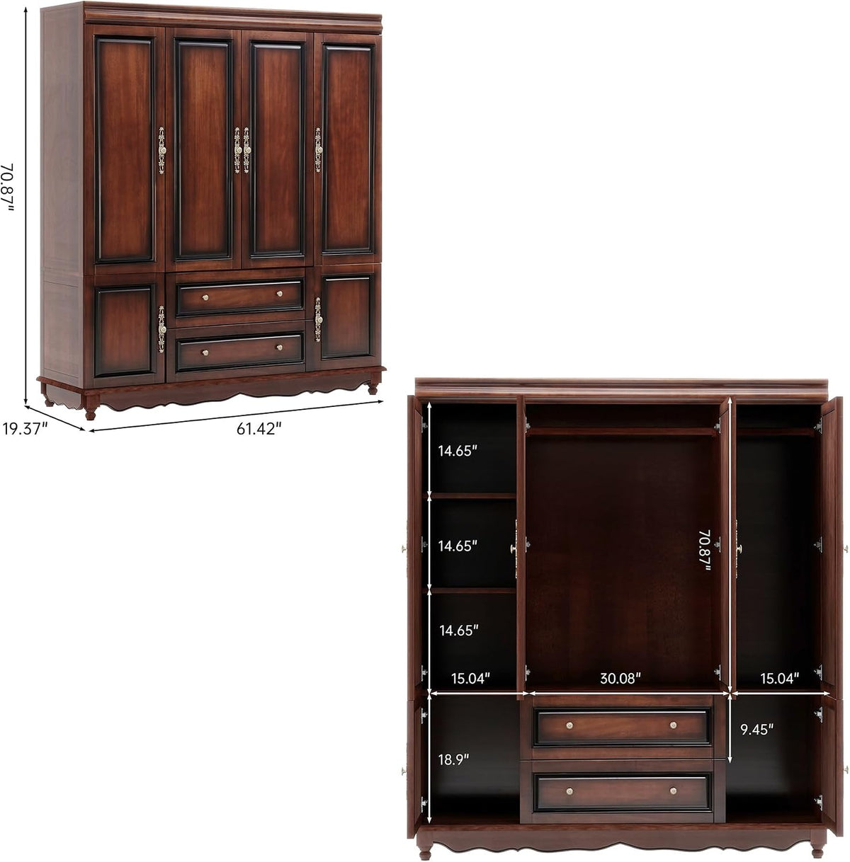 Solid Wood Armoire Wardrobe Closet, Cherry Finish Bedroom Storage