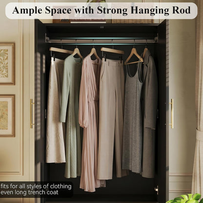 4 Doors Armoire Wardrobe Closet with Drawer & Doors, 71 inch Tall Wardrobe