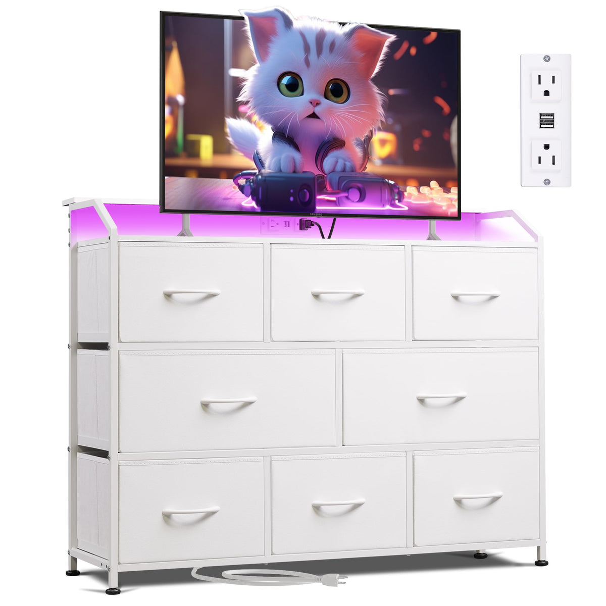 WLIVE Wide Dresser for Bedroom, 8 Drawer Chest of Drawers, Black Wood Grain