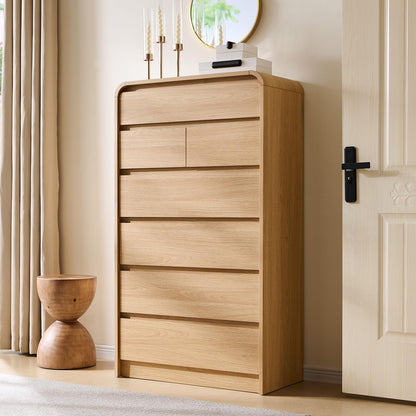 Aitjunz Modern 7 Drawers Dresser for Bedroom, 55" Tall Dresser, Natural Oak