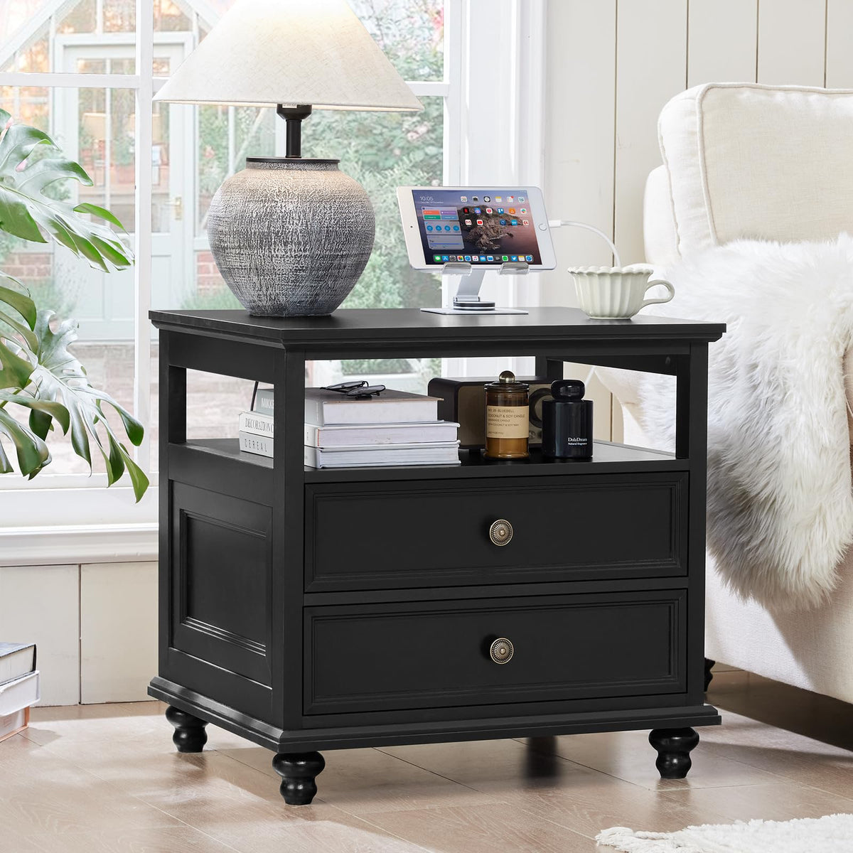 Joaxswe 24" Wide Farmhouse Night Stand Set of 2,Large End Table with 3 Drawers & Metal Handle,Wood Dresser for Bedroom,Bed Side Table Chest of Drawers Cabinet,Natural Nightstand for Living Room,Closet