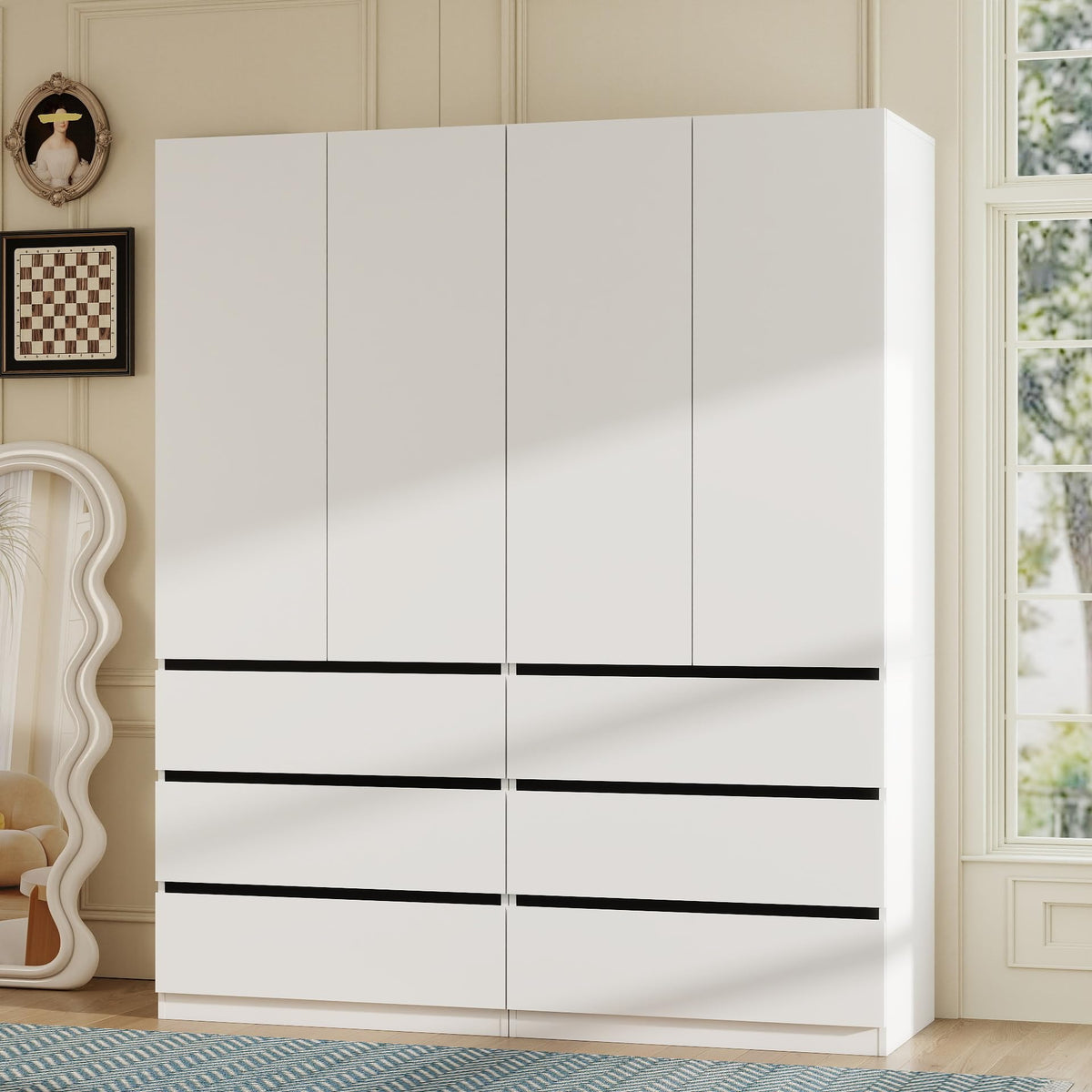 White Armoire Wardrobe Closet with 4 Doors, 75" Tall x 63" Wide
