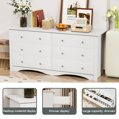 YESHOMY White Wood Dresser with 6 Drawer, 47.2" Chest of Drawers