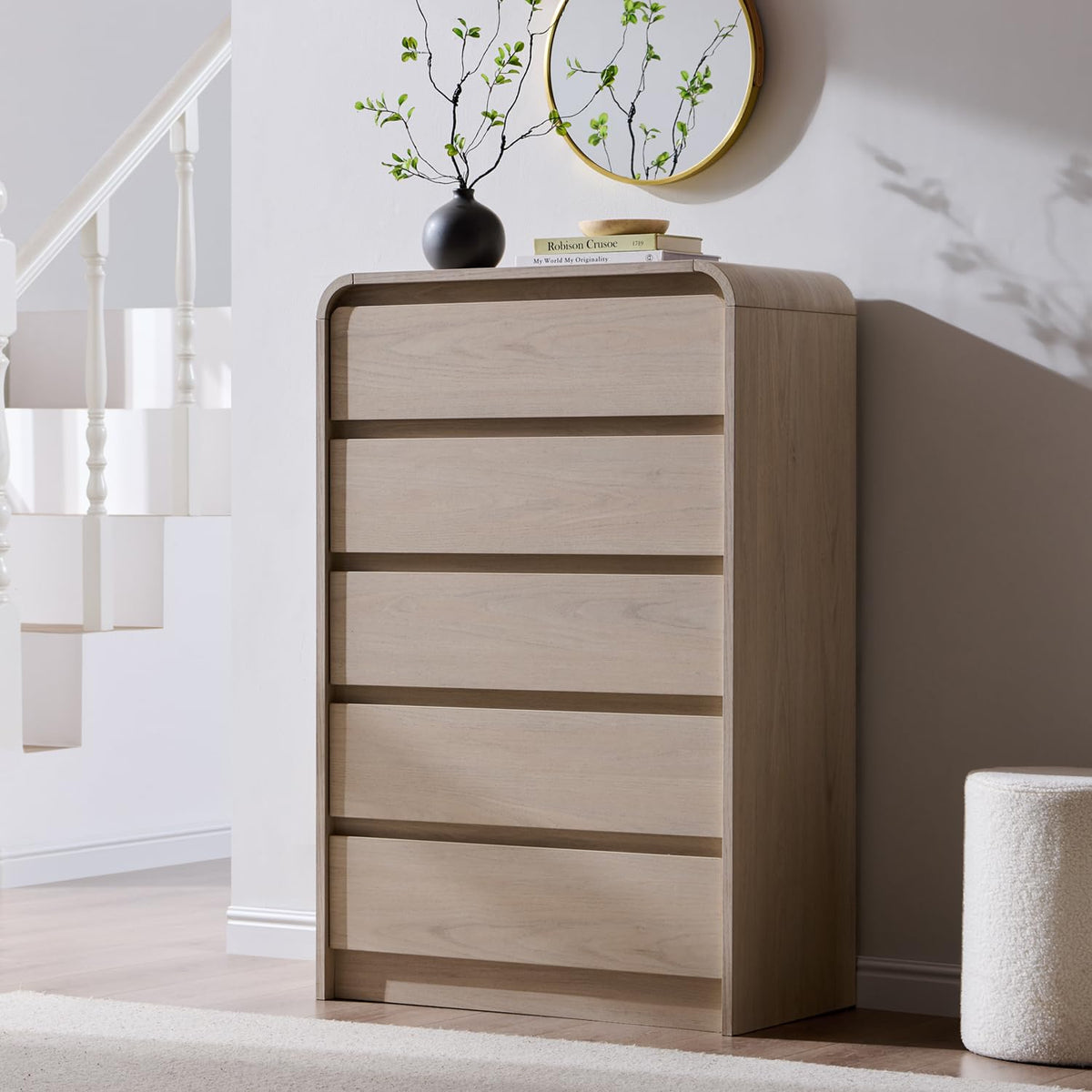 Aitjunz Modern 7 Drawers Dresser for Bedroom, 55" Tall Dresser, Natural Oak