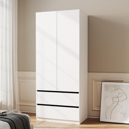 White Armoire Wardrobe Closet with 4 Doors, 75" Tall x 63" Wide