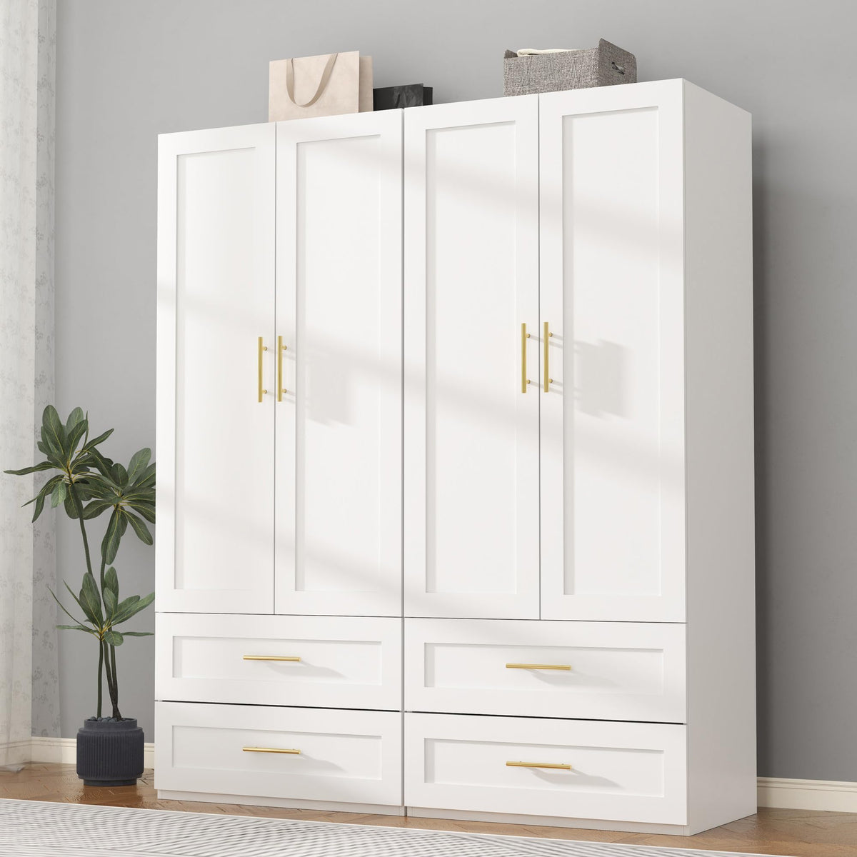White Armoire Wardrobe Closet with 2 Drawers, 75" Tall x 31.5" Wide