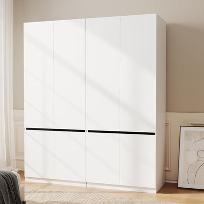 White Armoire Wardrobe Closet with 4 Doors, 75" Tall x 63" Wide