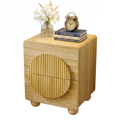 Fluted Nightstands Set of 2, 23.7'' Wide Night Stand with 3 Drawers, Mid-Century Modern Bedside Table with Handles, Wood End Table for Bedroom, Walnut