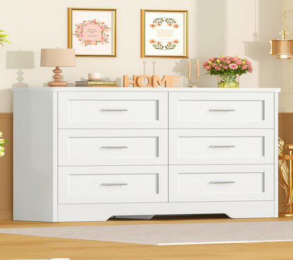 TEENFON 57.1"W White Dresser for Bedroom, Modern 9 Drawer Dresser with Metal Handles, Wood Dressers & Chest of Drawers, Wooden Closet Clothes Storage Organizer for Bedroom, Living Room, Hallway, White
