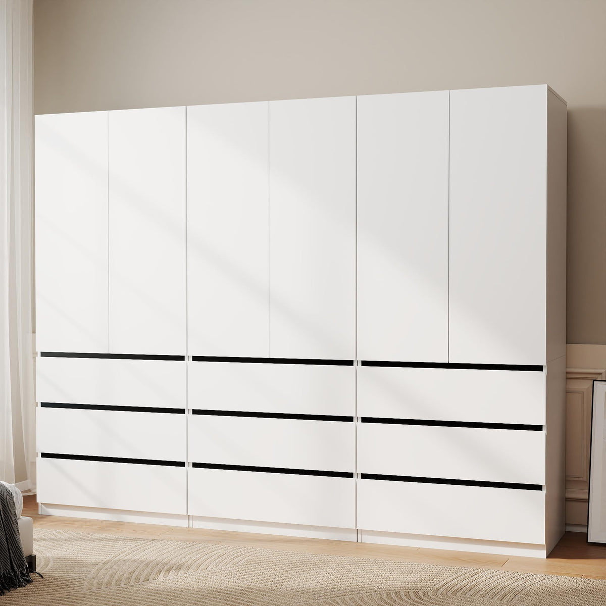 White Armoire Wardrobe Closet with 4 Doors, 75" Tall x 63" Wide