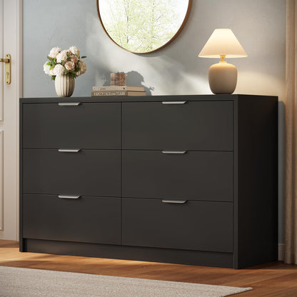 MapleGrace 53" Wide 6 Drawer Dresser for Bedroom, Modern Simple Wood Dresser Chest of Drawers Closet Store Organizer for Living Room, Hallway (White, 15.4" D x 53.1" W x 30.9" H (6 Drawers))