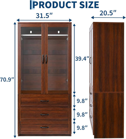 Garvee 71'' Armoire Wardrobe Closet with 3Drawers,Farmhouse Wardrobe Closet
