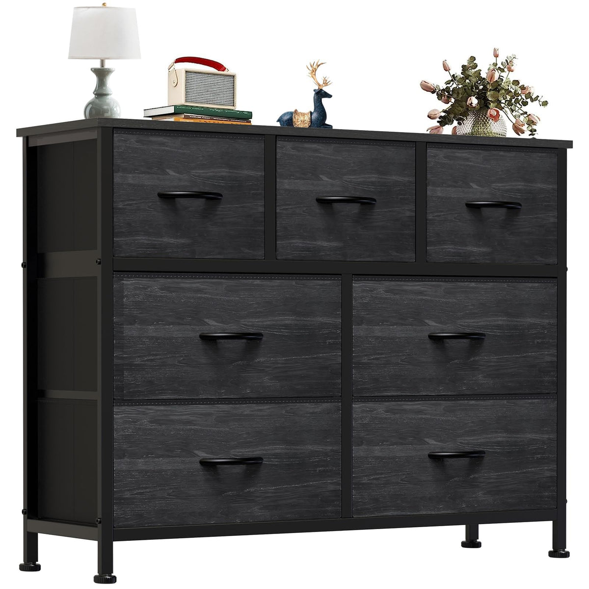 OLIXIS Black Dresser for Bedroom with 7 Fabric Drawers Storage Organizer