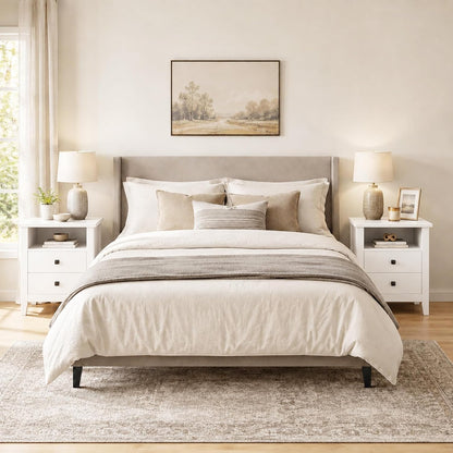 JSB Farmhouse Nightstand Set of 2 with 2 Drawers, Open Shelf for Bedroom