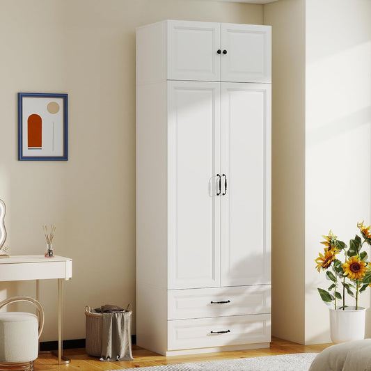 White Armoire Wardrobe Closet with 2 Drawers: 88" H x 32" W