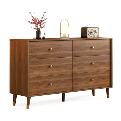 Mid Century Modern 9-Drawer Dresser, 63 Inch Solid Wood Frame Chest, Walnut