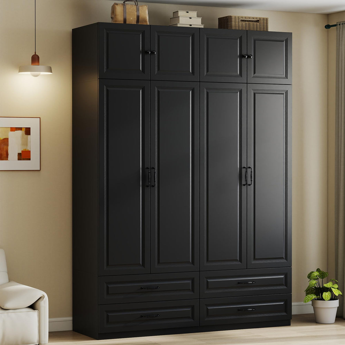 Black Armoire Wardrobe Closet with 2 Drawers: 89" H x 31.5" W