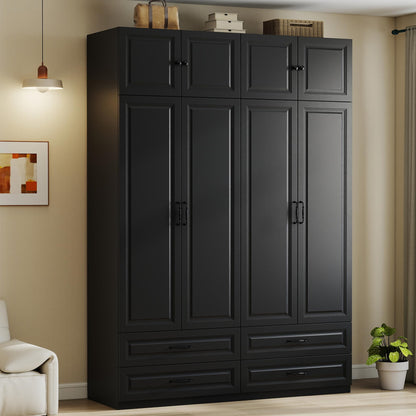 Black Armoire Wardrobe Closet with 2 Drawers: 89" H x 31.5" W