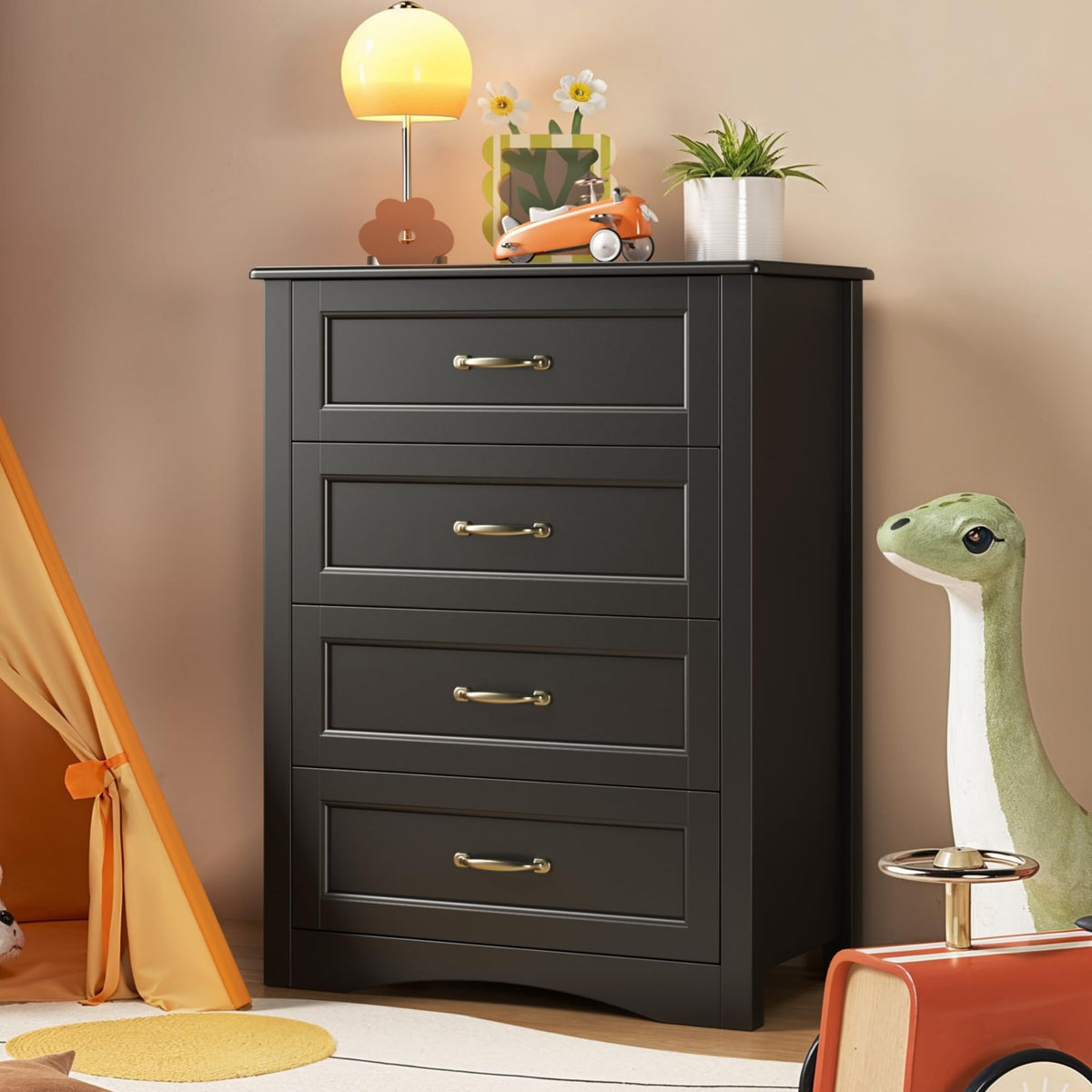Gizoon 4 Drawer Dresser for Bedroom, Wood Storage Chest, White