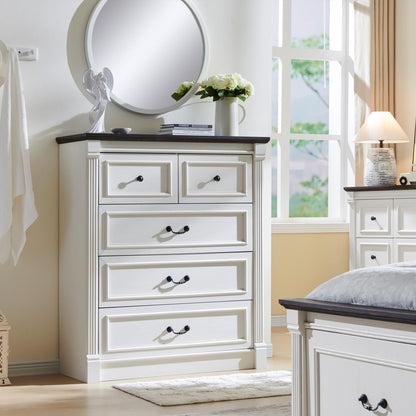 Aitjunz Farmhouse 46" Tall 5 Drawers Dresser for Bedroom, Antique White