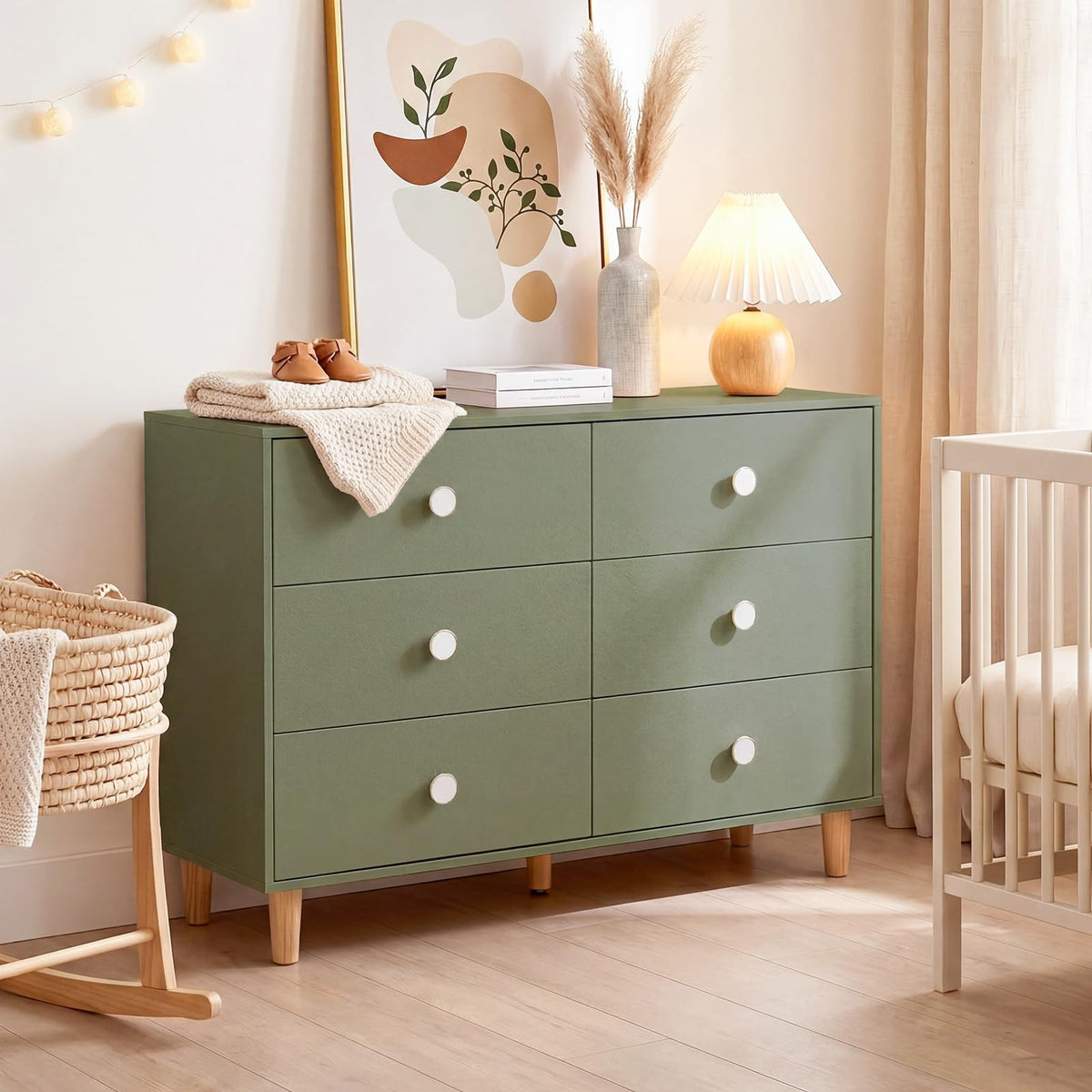 White Baby Dresser for Bedroom, 6 Drawer Organizer for Closet Storage