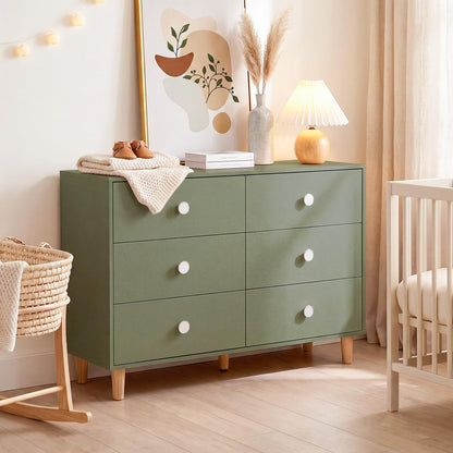 White Baby Dresser for Bedroom, 6 Drawer Organizer for Closet Storage