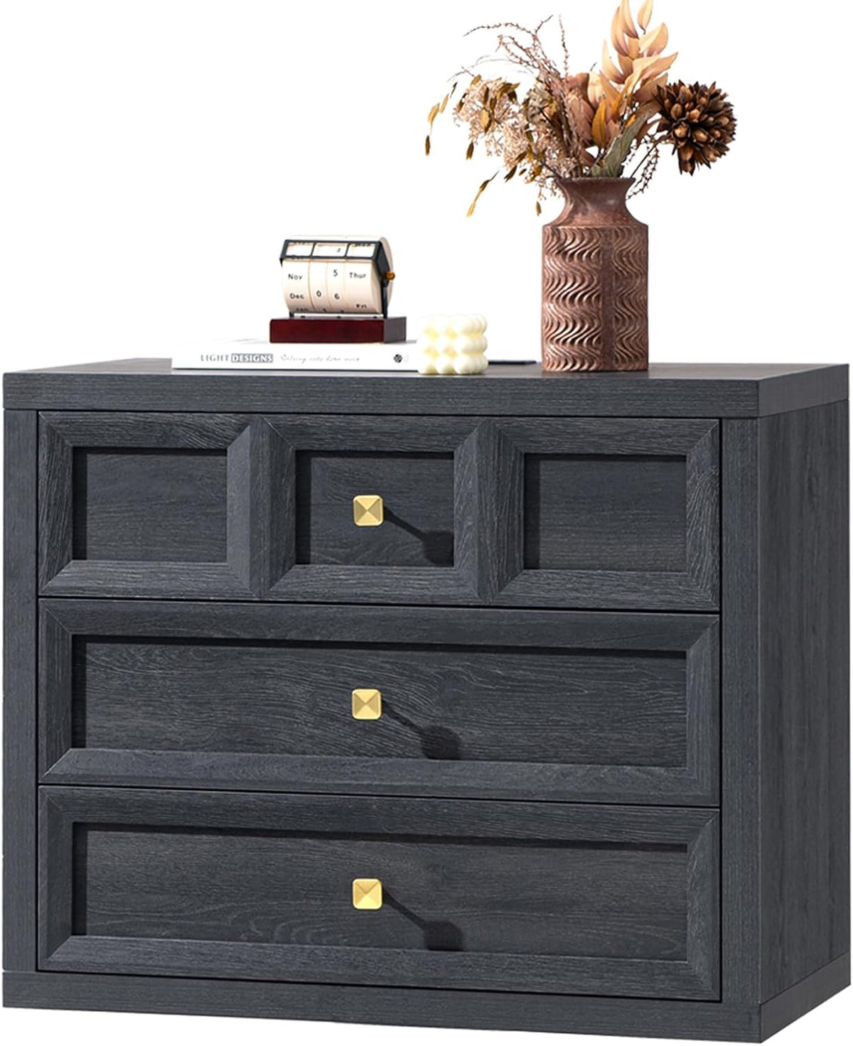 Night Stand Large W/Charging Station, 30.7" W Oversized Nightstands Tall Bedside Table with 3 Drawers, Accent End Table W/Large Storage, Modern Wood End Table for Bedroom, Office