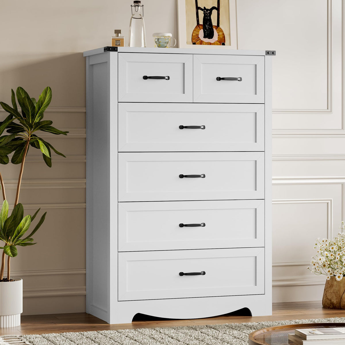 BORNOON 6-Drawer Dresser for Bedroom, Modern Wooden Chest of Drawers with Metal Handles, Anti-Tipping Design, Sturdy and Stable Storage Organizer for Living Room, Entryway, Home Office