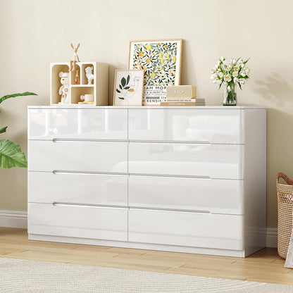 10 Drawer Dresser for Bedroom, 55" Long High Gloss Dresser, White