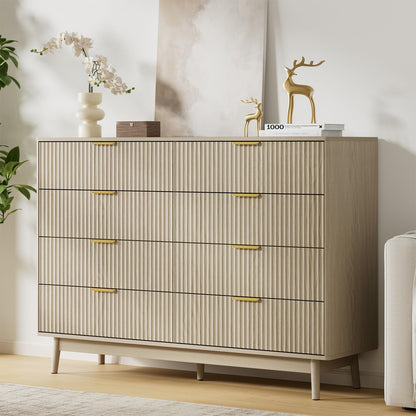 LYNSOM 55" Wide Fluted Dresser for Bedroom with 6 Drawer, Modern Chest of Drawers with Curved Profile Design and Metal Handles, Wood Dresser TV Stand & Storage Organizer for Living Room, Walnut