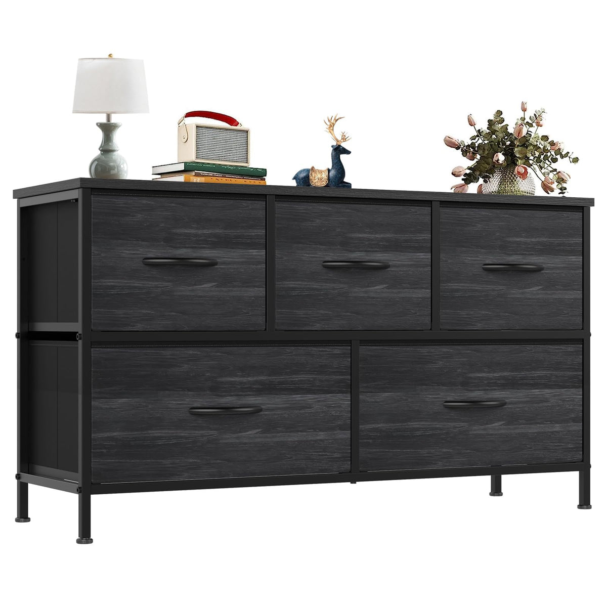 OLIXIS 5 Drawer Black Dresser for Bedroom, Closet Chest Organizer Furniture