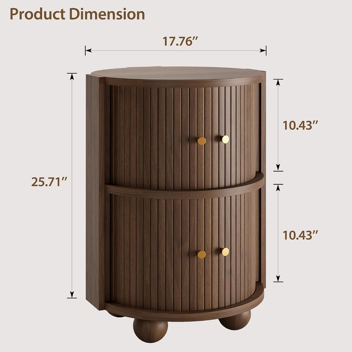 17.76''W Fluted Nightstand with 2 Sliding Doors, 2-Tier Storage, Walnut