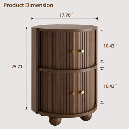 17.76''W Fluted Nightstand with 2 Sliding Doors, 2-Tier Storage, Walnut