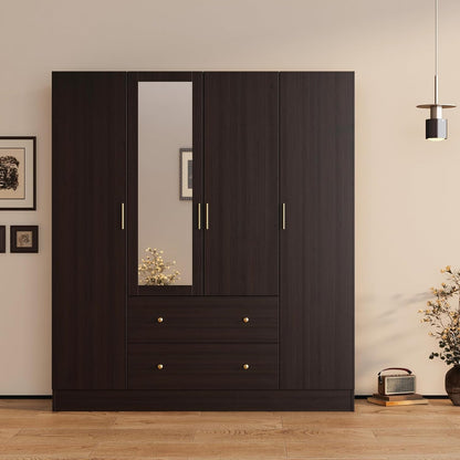 AGOTENI Large Bedroom Wardrobe Closet with 1 Mirror & 2 Drawers, 70.9" H Tall Armoire Clothes Closet with Doors and Shelves, Hanging Rod, Dark Brown
