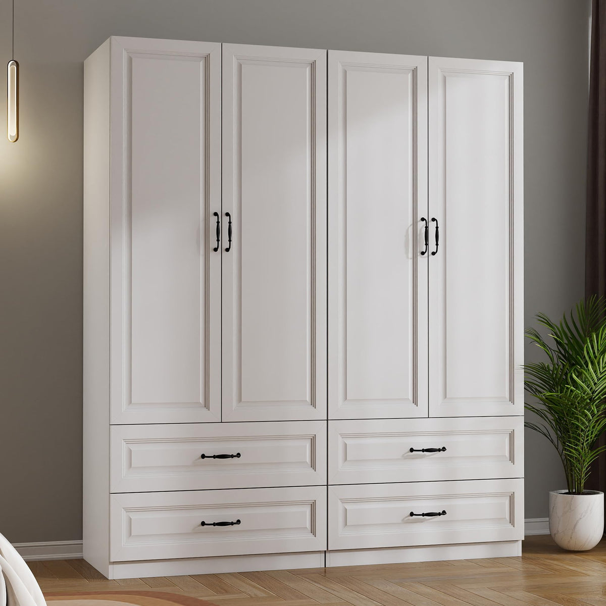 Black Wardrobe Closet with 9 Drawers and 6 Doors, 75" H x 95" W