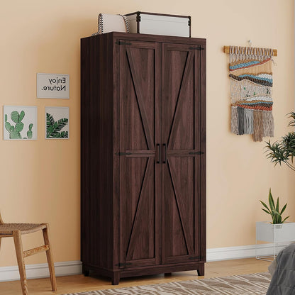 WERSMT 70" Tall Wardrobe Closet with Doors and Shelves, Hanging Clothes Storage Cabinet with Rods, Wooden Coat Closet with Door, Espresso
