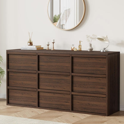 Garvee 9 Drawer Dresser for Bedroom, 59" Wide Modern Dressers & Chest of Drawers with Large Storage, Wooden Dresser Organizer Closet for Living Room, Entryway, Nursery, Walnut