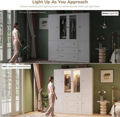 VOWNER 71" H Armoire Wardrobe Closet with Motion Sensor LED Light