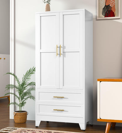 71" Metal Armoire Wardrobe Closet, Tall Clothing Storage Cabinet, Green