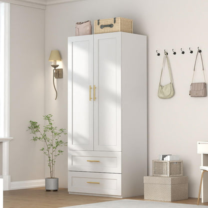White Wardrobe with 4 Doors and 4 Drawers，75" Tall x 63" Wide