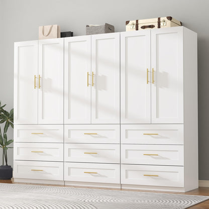 White Armoire Wardrobe Closet with 6 Drawers, 75" Tall x 63" Wide