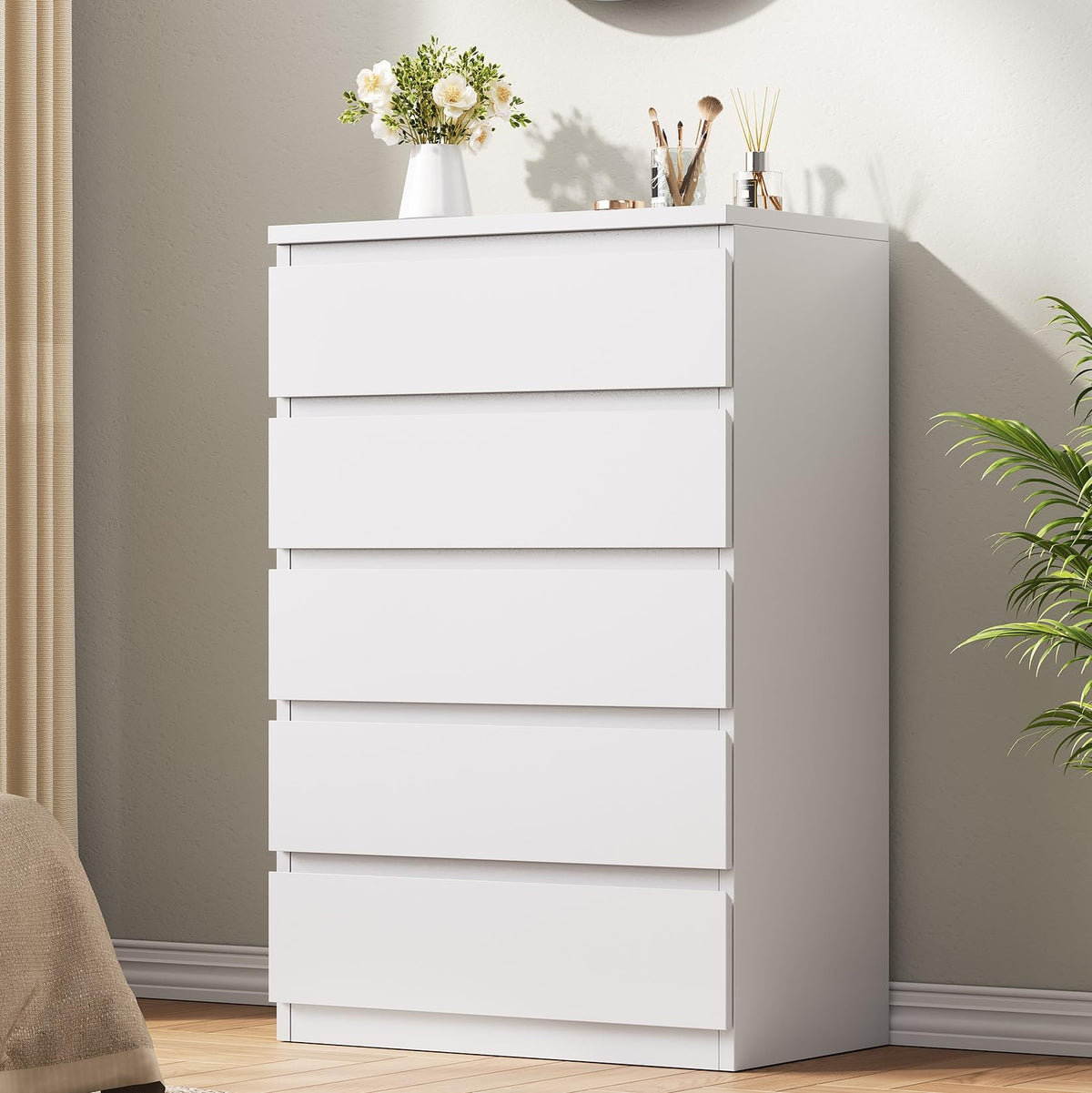 Jocoevol Black 5 Drawer Dresser for Bedroom, 15" D x 23.7" W x 40.4" H in Simply Chest of Drawers, Wood Storage Dresser with Drawers for Living Room Hallway Entryway, Black