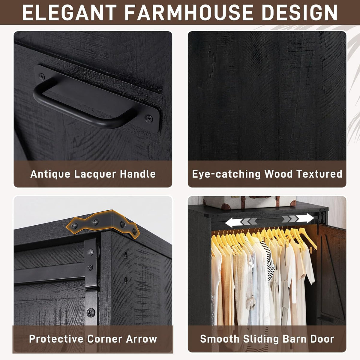2 Doors Armoire Wardrobe Closet w/ Folding Sliding Barn Door,Rustic Black