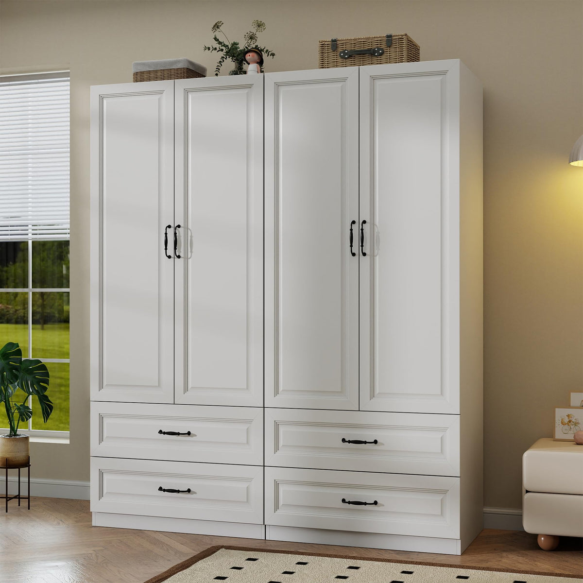 Black Armoire Wardrobe Closet with 3 Drawers, 75" H x 32" W Armoire