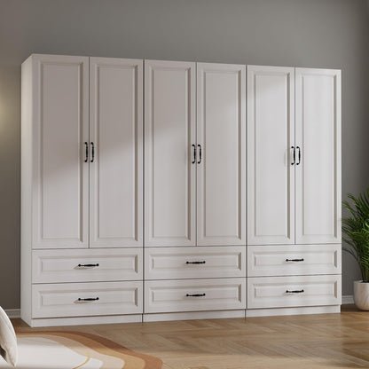 Black Wardrobe Closet with 9 Drawers and 6 Doors, 75" H x 95" W