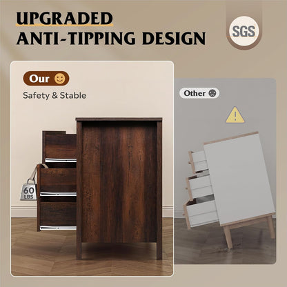 WLIVE 54" Dresser for Bedroom, Wooden 6 Drawer Dresser with Unique Anti-Tip Structure, Modern Chest of Drawers with Metal Handles for Living Room, Hallway, Closet, Home Furniture, Rustic Brown